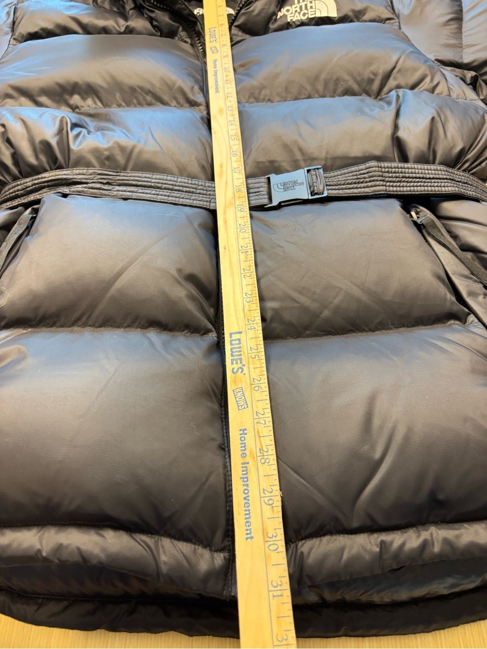 The North Face Nuptse Belted Mid Down Puffer Jacket Black 700 Fill Coat Sz XL - Picture 14 of 16